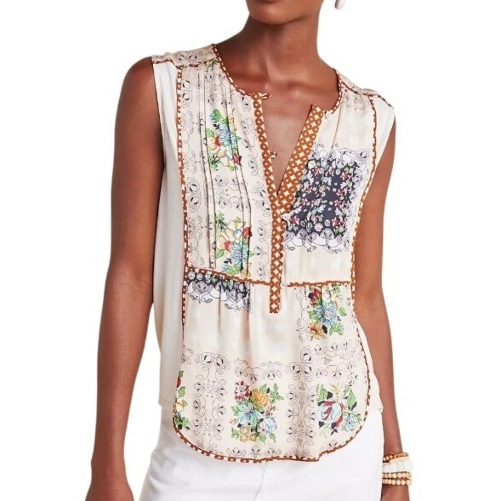Anthropologie Tiny Floral Patchwork Top Small Mixed Media Boho